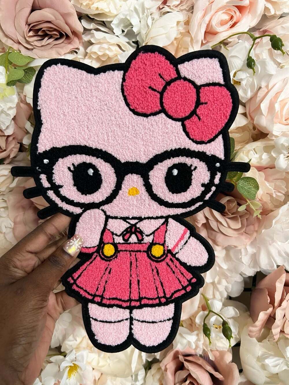 Sanrio Hello Kitty Chenille Iron-On Patch Large Pink School Girl